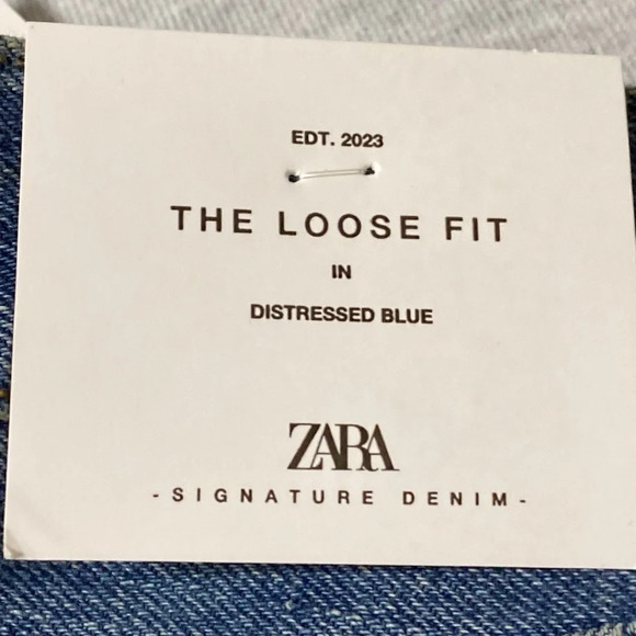 Zara NEW Signature Denim The Loose Fit Wide Leg Pants In Distressed Blue Size 8 - Picture 7 of 8